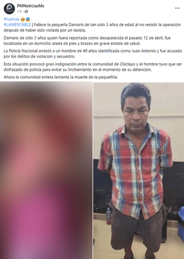 Publicación viral falsa sobre fallecimiento de menor violentada en Chiclayo.