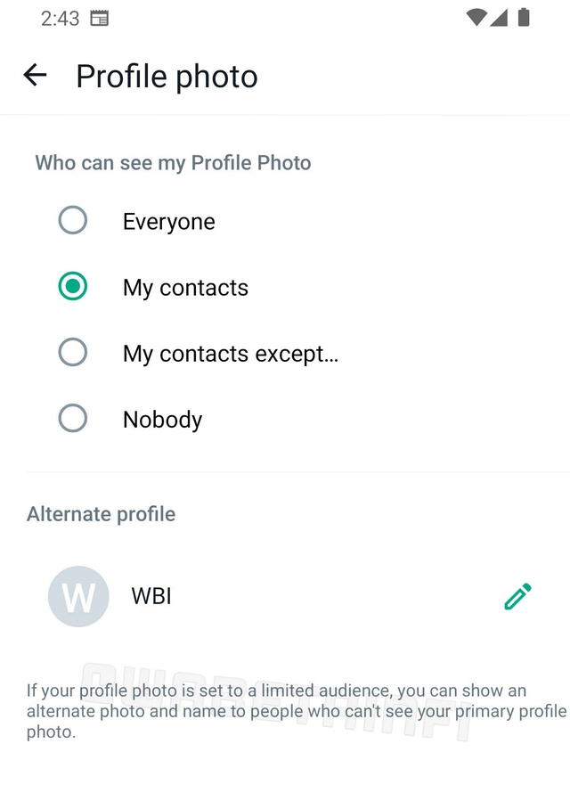 Assim será a função de ‘perfil alternativo’ do WhatsApp.  Foto de : Wabetainfo   