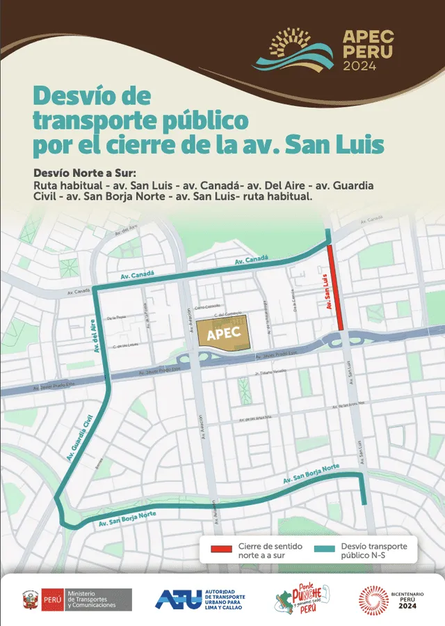 Cierre en av. San Luis por APEC 2024. Foto: ATU   