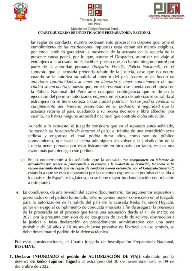 Resolución sobre pedido de Keiko Fujimori. Foto: documento