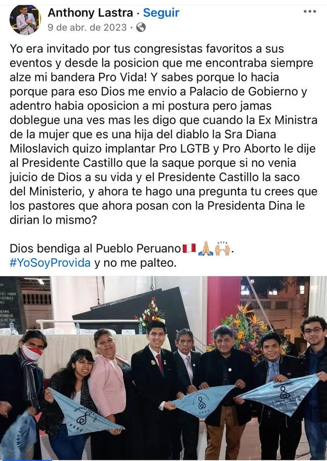 Publicación del pastor Lastra en la que informa su postura provida. Foto: Martín Sarmiento/X Publicación del pastor Lastra en la que informa su postura provida. Foto: Martín Sarmiento/X