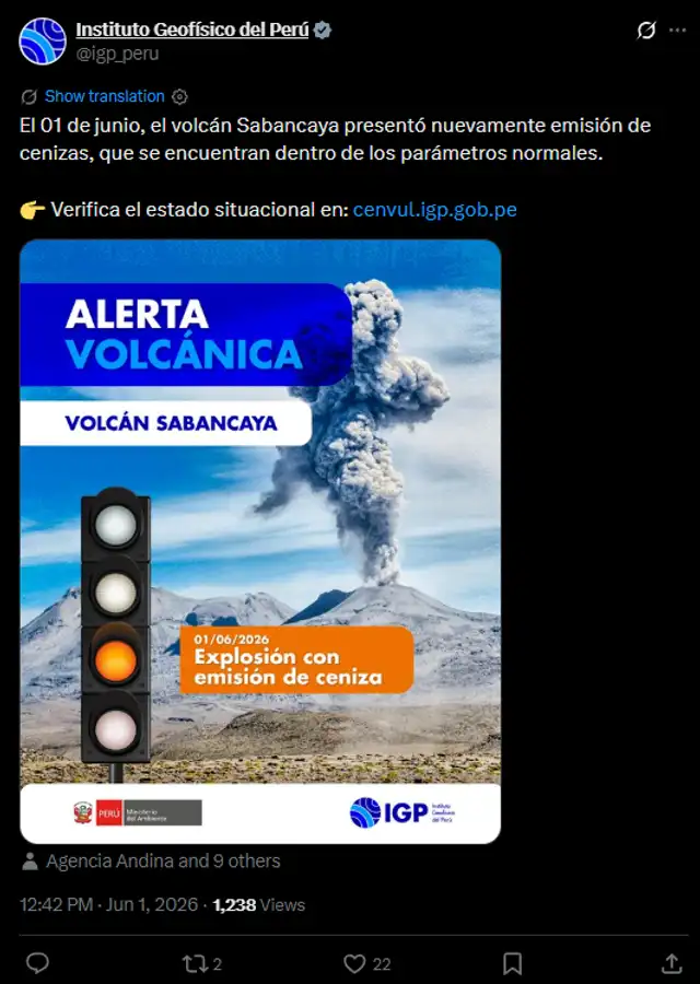 volcán Sabancaya erupción IGP volcán Sabancaya erupción IGP