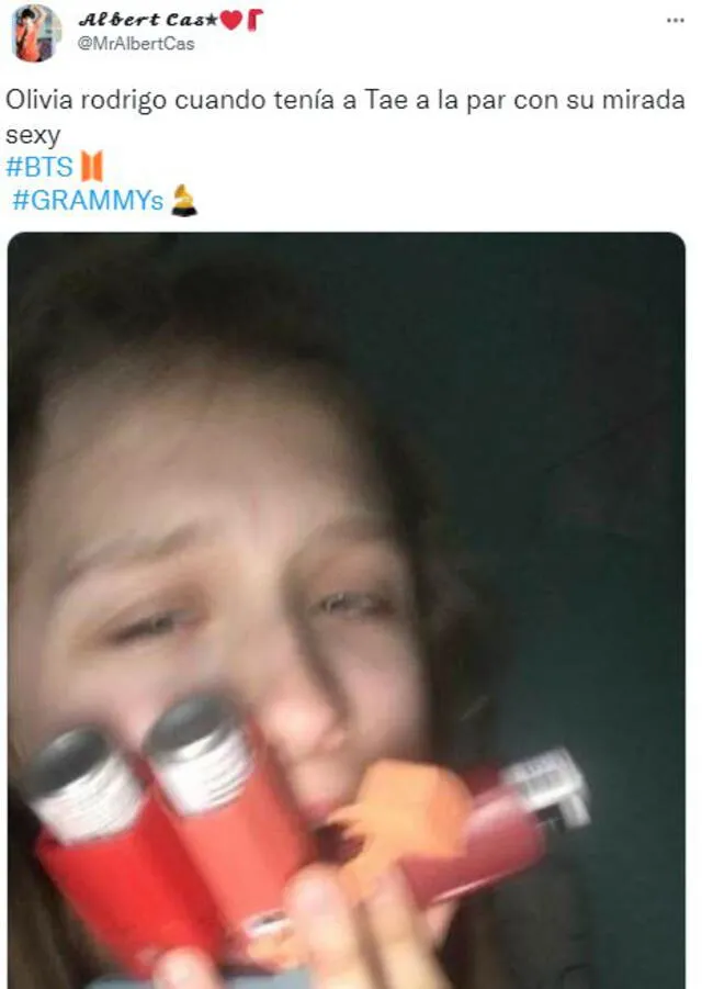 Reacciones a escena de Taehyung y Olivia en los Grammy 2022. Foto: Twitter