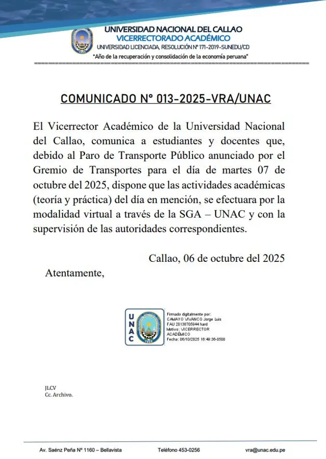 Comunicado Universidad del Callao   