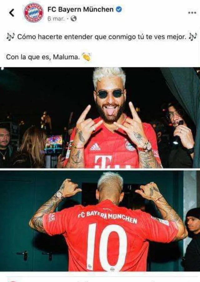 Foto de Maluma con camiseta del Bayern Múnich. Foto: captura
