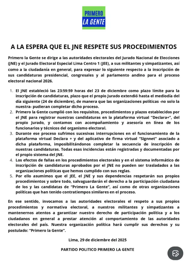 Comunicado PLG. Comunicado PLG.