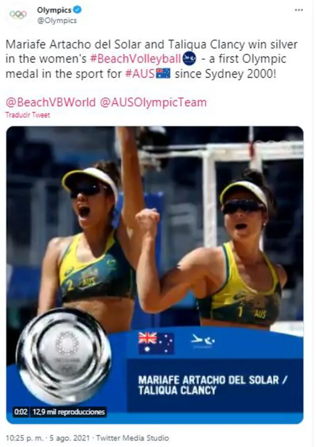 La cuenta de Twitter de Tokio 2020 compartió el logró para Australia, Foto: captura de Twitter@Olympics