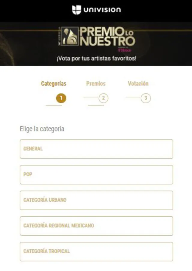 Plataforma oficial para votar en Premios Lo Nuestro. Foto: captura