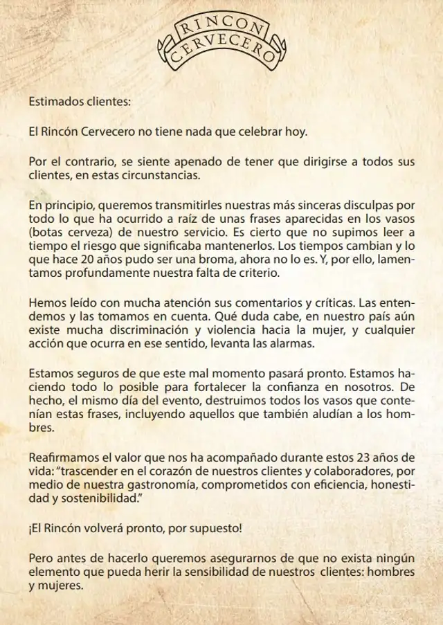 Comunicado Rincón Cervecero