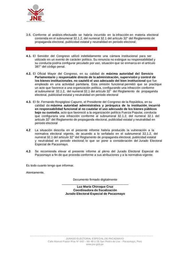 Informe de fiscalización 38-2025-LCC-JEEPACASMAYO-EG2026/JNE