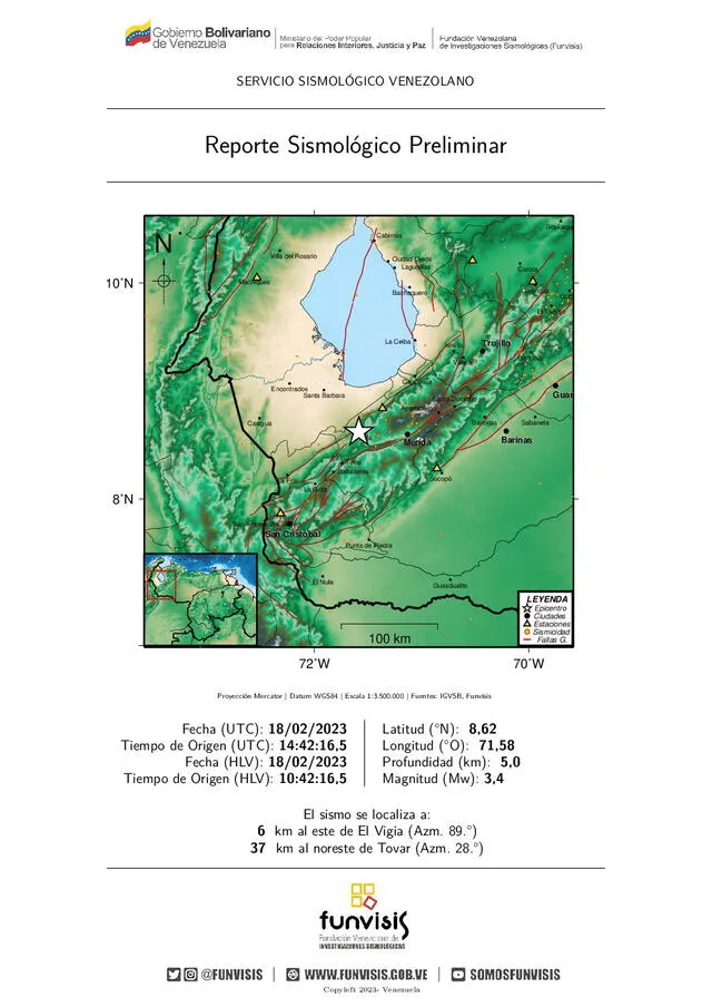  Reporte del último sismo en Venezuela. Foto: Funvisis/Twitter   