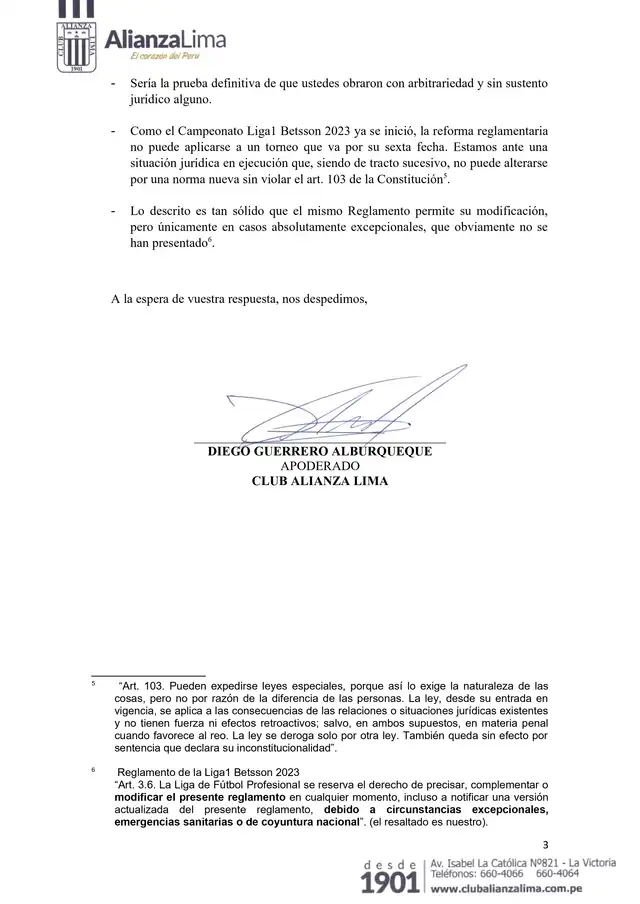 Comunicado de Alianza Lima a la FPF sobre partido ante UCV. Foto: Alianza Lima Comunicado de Alianza Lima a la FPF sobre partido ante UCV. Foto: Alianza Lima