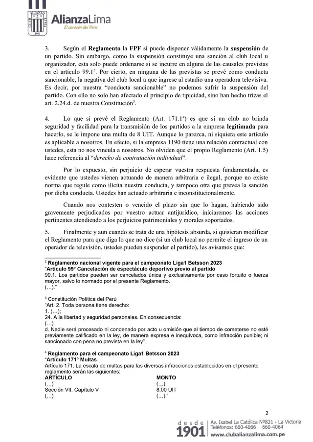 Comunicado de Alianza Lima a la FPF sobre enfrentamiento ante UCV. Foto: Alianza Lima Comunicado de Alianza Lima a la FPF sobre enfrentamiento ante UCV. Foto: Alianza Lima