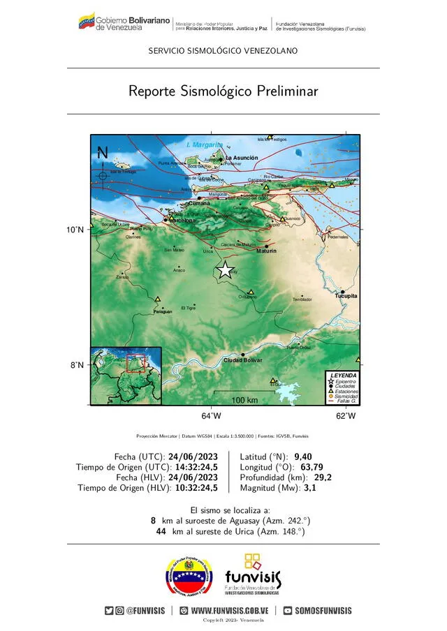 Último temblor registrado en Venezuela. Foto: Funvisis.