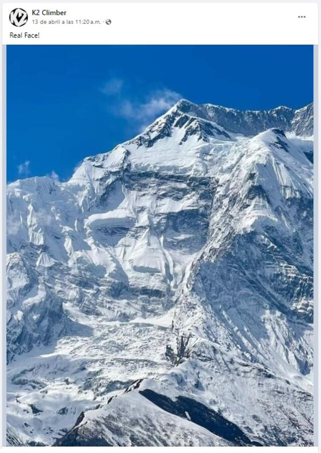  Presunto rostro atribuido a la montaña. Foto: captura de Facebook   