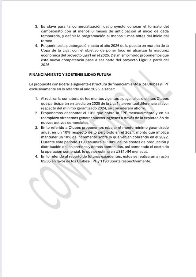 Documento sobre la propuesta de 1190 a la FPF para la Liga 1 2025. Foto: Eddie Fleischman   