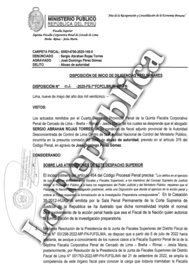 Disposición de inicio de diligencias preliminares. Disposición de inicio de diligencias preliminares.