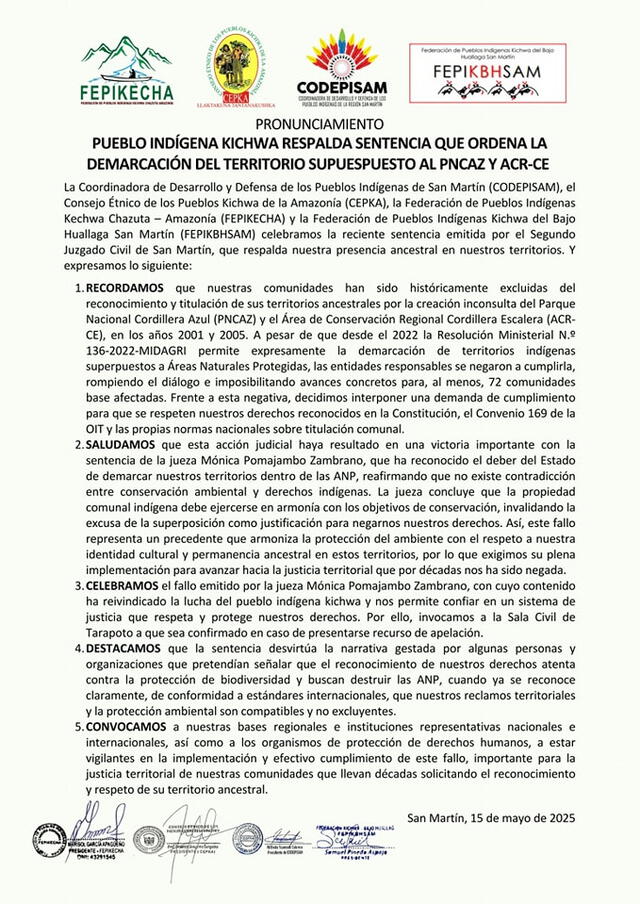  Pronunciamiento comunidades indígenas.    