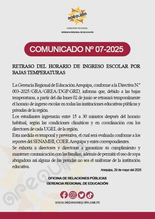 Foto: Comunicado del Gobierno Regional de Arequipa Foto: Comunicado del Gobierno Regional de Arequipa