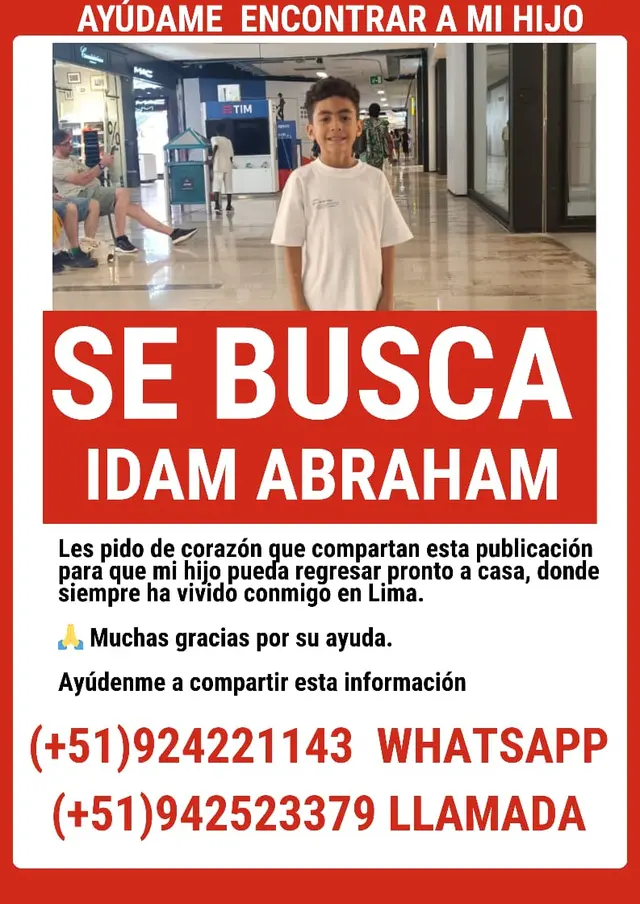 Aviso sobre la búsqueda de Idam Abraham. Foto: Difusión Aviso sobre la búsqueda de Idam Abraham. Foto: Difusión