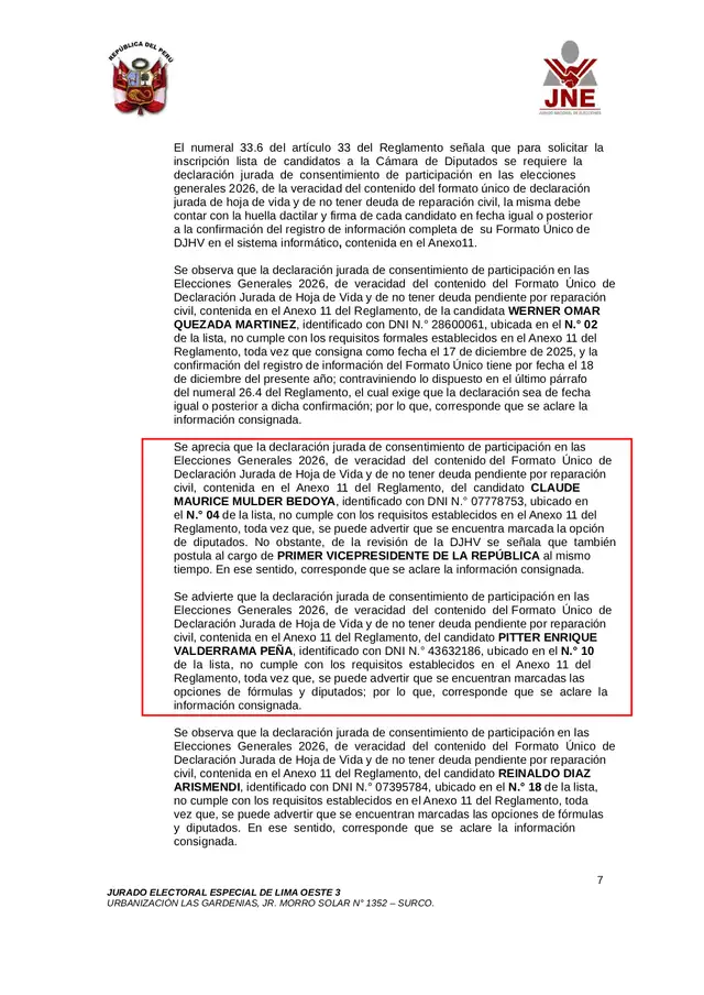 JEE observó la lista de candidatos a diputados por Lima Metropolitana del APRA JEE observó la lista de candidatos a diputados por Lima Metropolitana del APRA