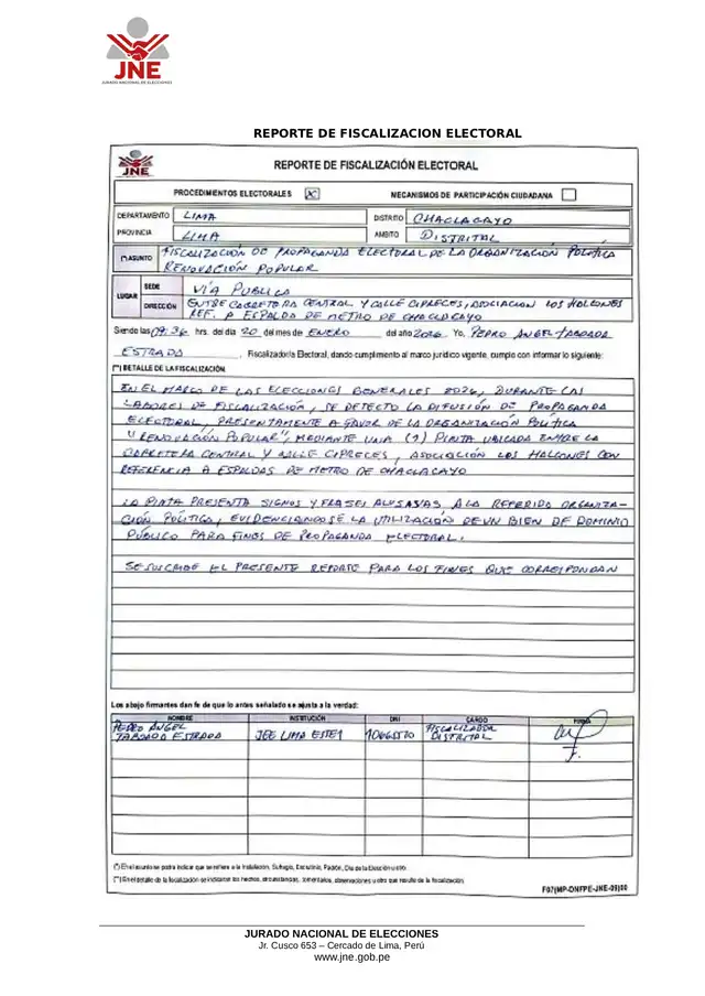 Informe por escrito del JEE Lima Este 1 Informe por escrito del JEE Lima Este 1