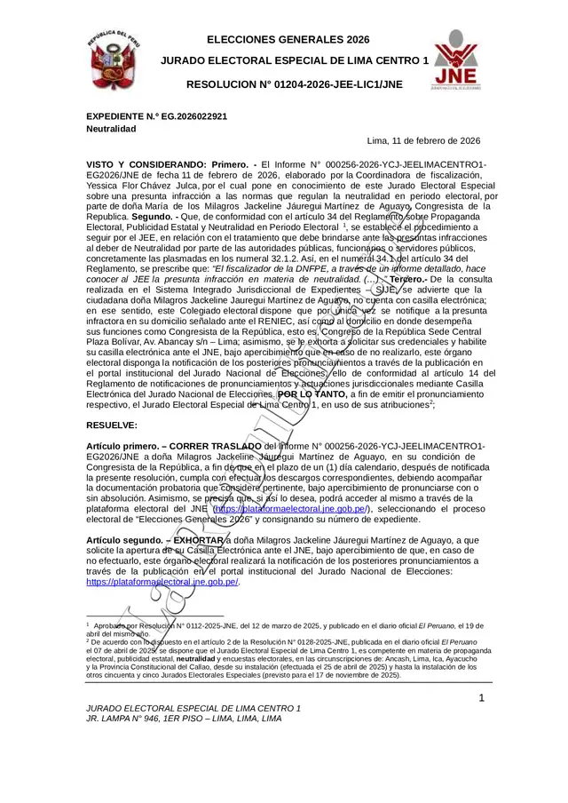 Decisión del JEE Lima Centro 1 Decisión del JEE Lima Centro 1