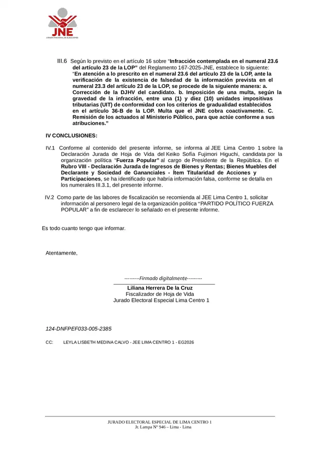  Segundo informe del JEE 