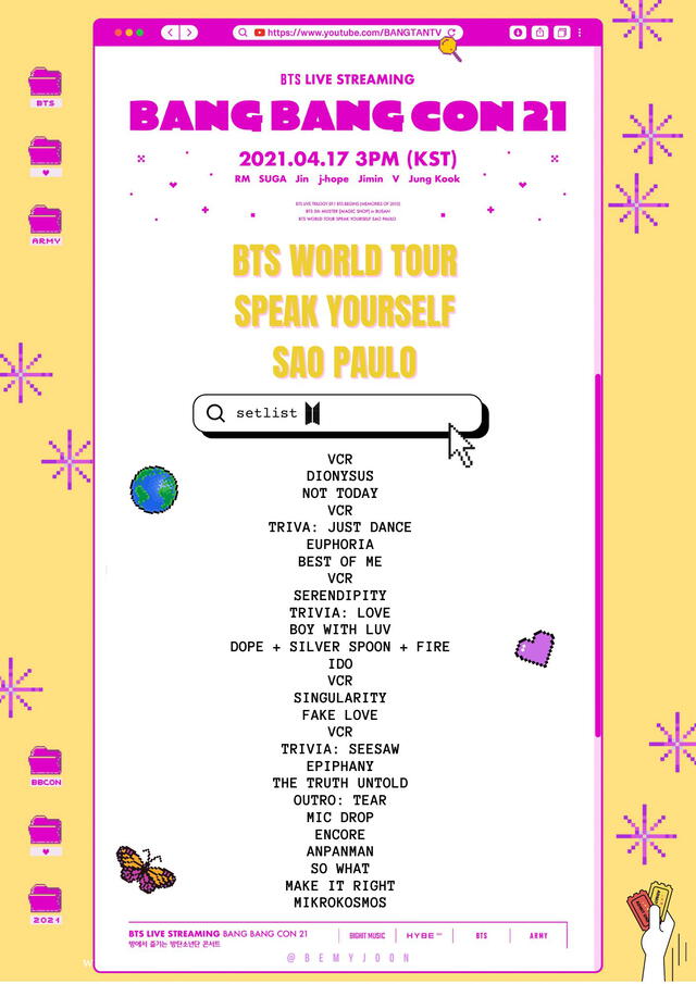 Lineup del BANG BANG CON 21: BTS world tour speak yourself: Sao Paulo Foto: HYBE