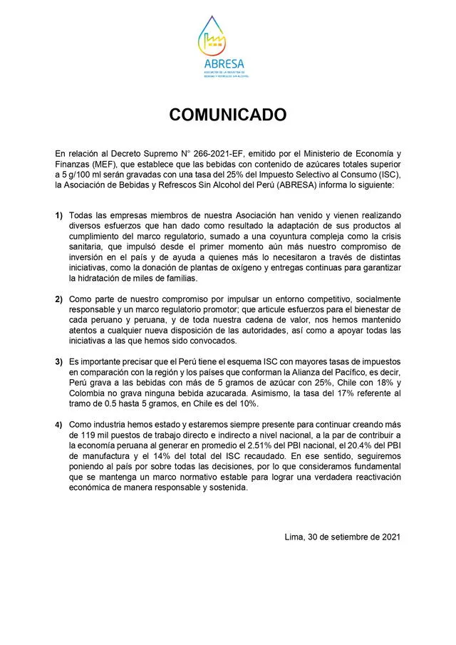 Asociación de Bebidas y Refrescos Sin Alcohol del Perú (ABRESA)