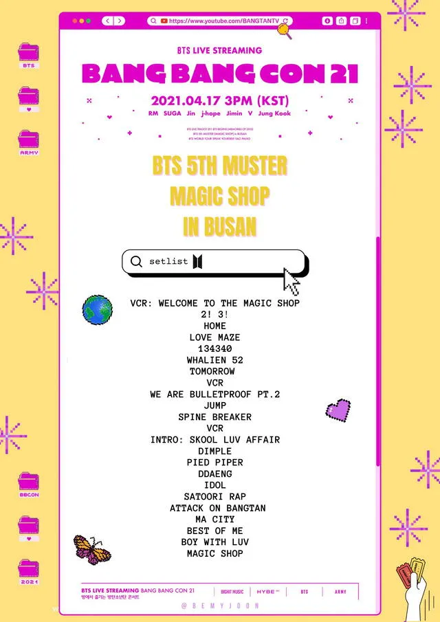 Lineup del BANG BANG CON 21: BTS 5th muster magic shop in Busan Foto: HYBE