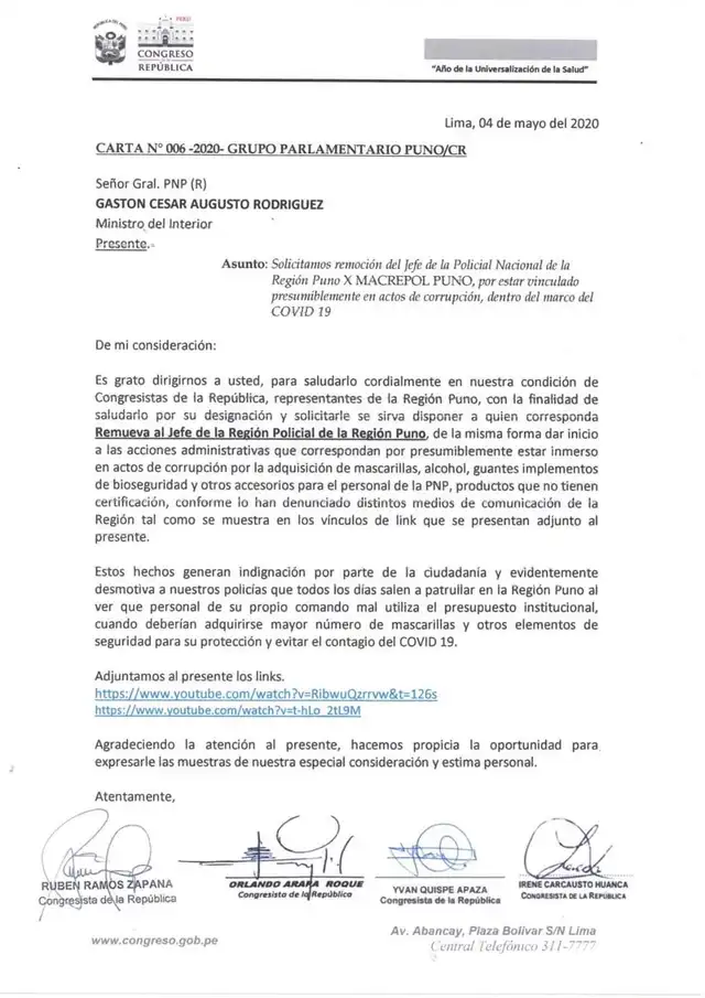 Carta de congresistas.