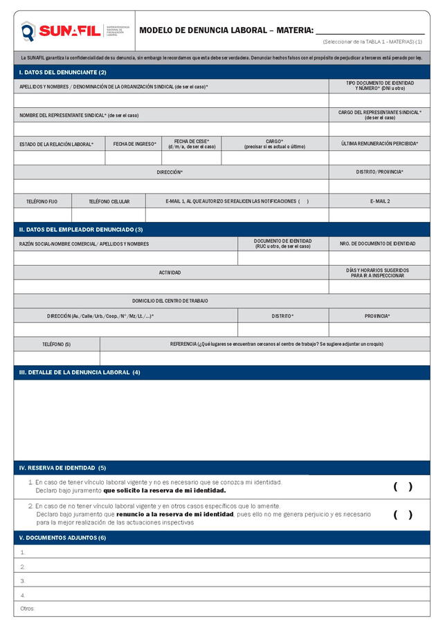 Modelo de denuncia ante Sunafil