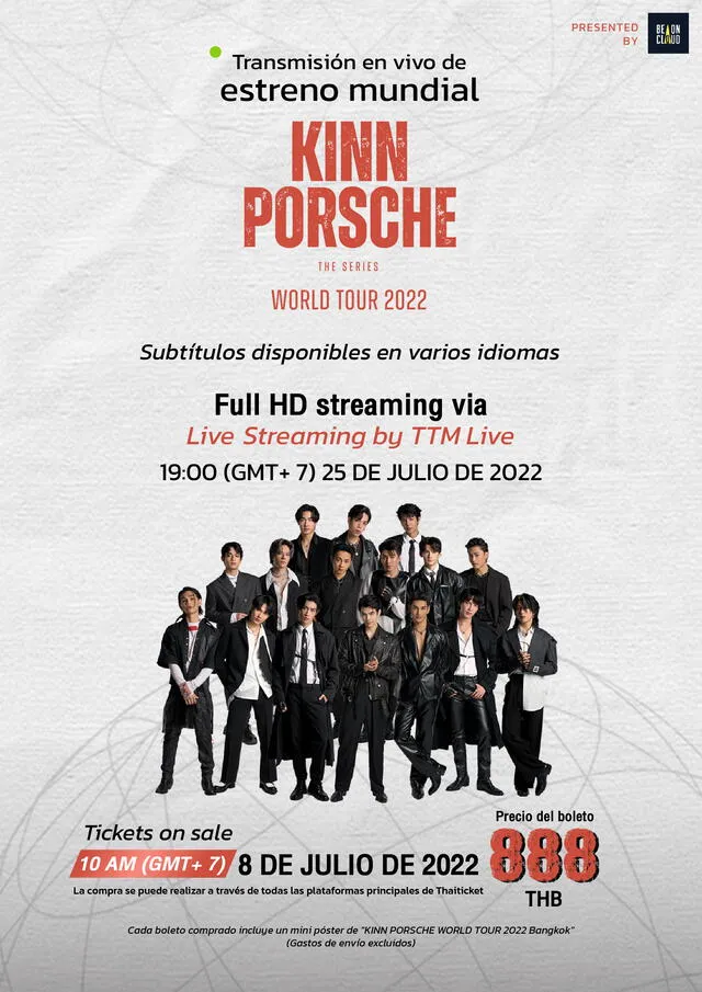 "KinnPorsche": transmisión en vivo de la gira mundial. Foto: Be on cloud