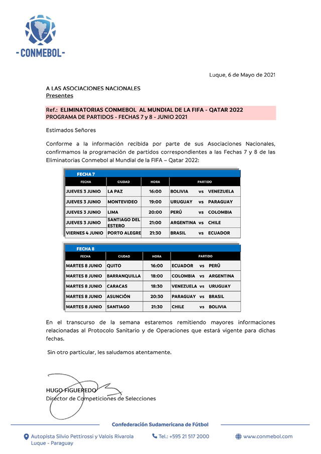 Partidos de las clasificatorias rumbo a Qatar. Foto: Conmebol