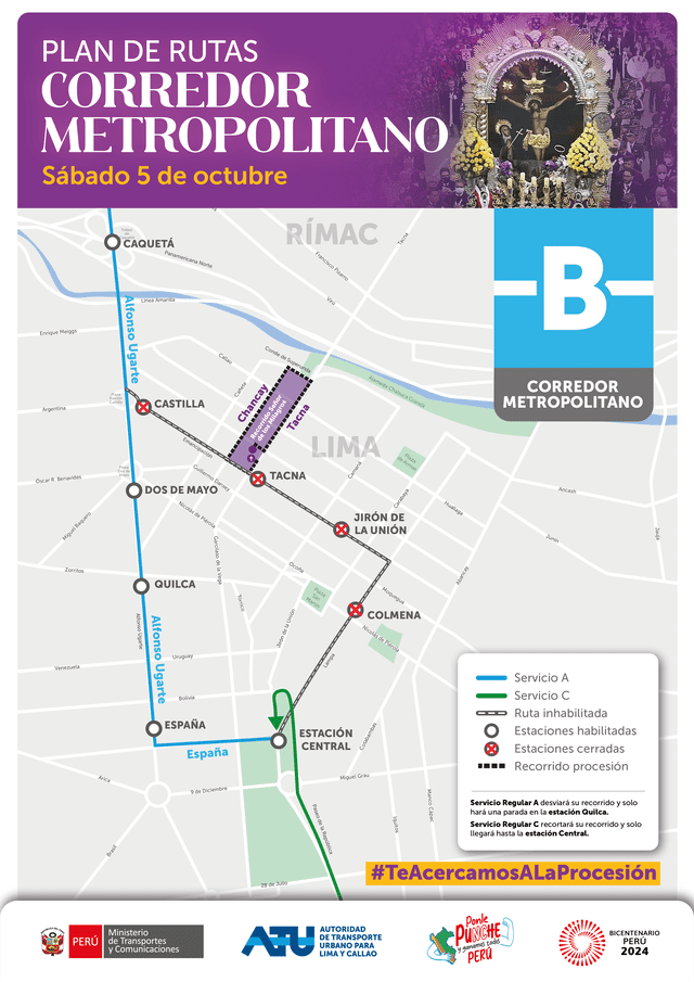  Plan de rutas del corredor B del Metropolitano    