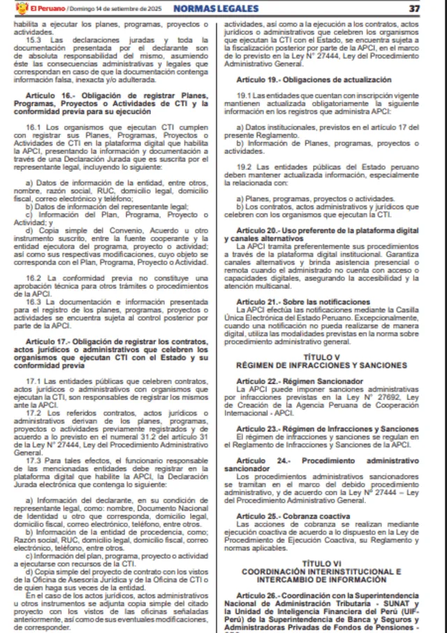 Requisitos de la APCI Requisitos de la APCI