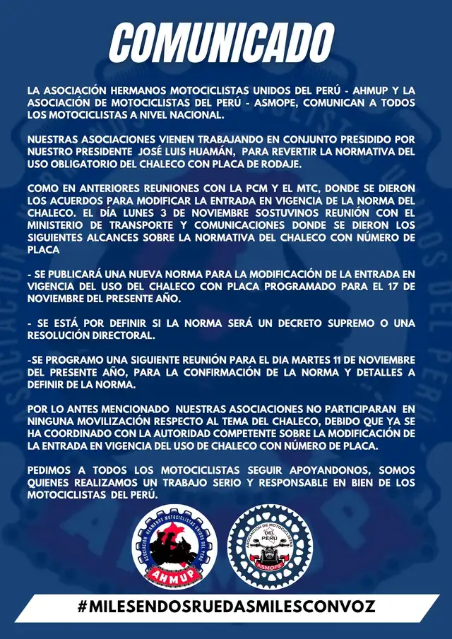 Desde AHMUP y ASMOPE indicaron que no se sumarían a la marcha debido a nuevas reuniones con las autoridades.   