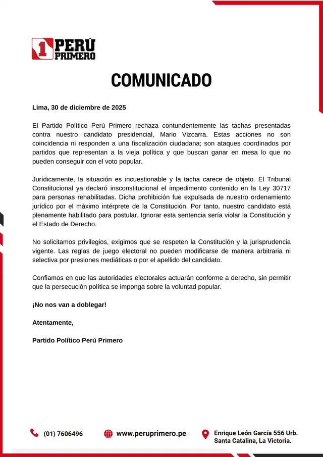  Comunicado de Perú Primero 
