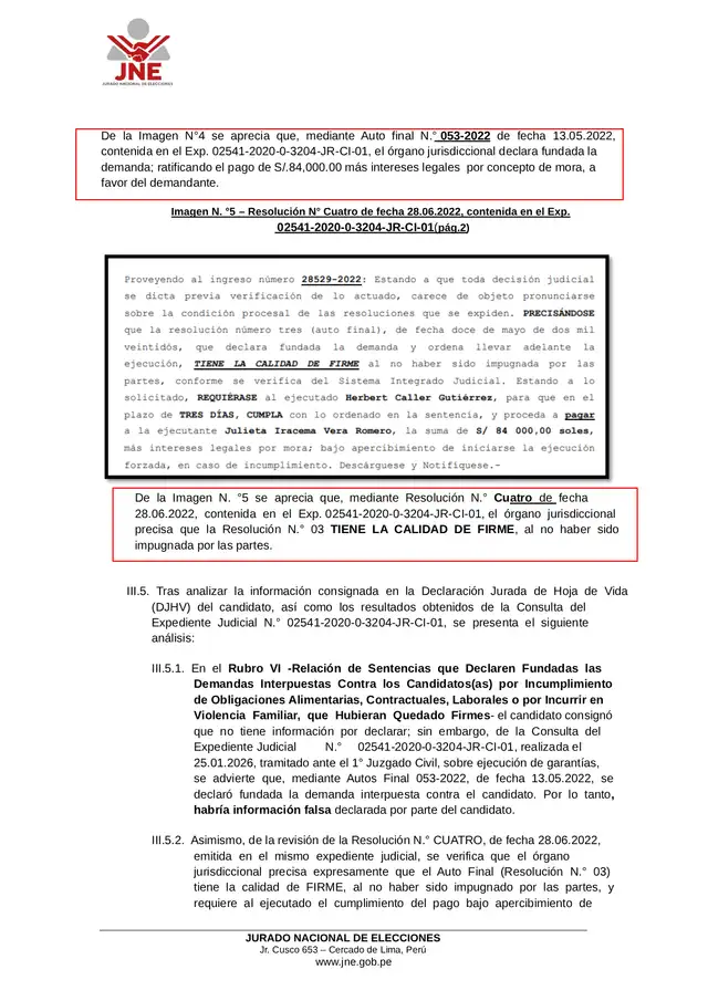 Detalle sobre el informe de fiscalización. Se solicitó información al Poder Judicial sobre el expediente del candidato presidencial Detalle sobre el informe de fiscalización. Se solicitó información al Poder Judicial sobre el expediente del candidato presidencial
