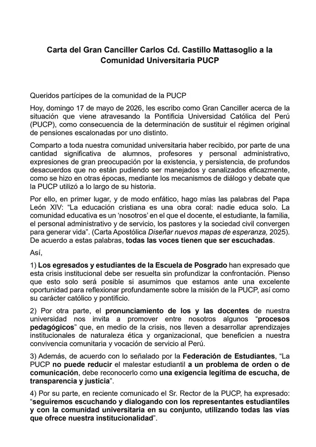 Carta del cardenal Carlos Castillo Carta del cardenal Carlos Castillo