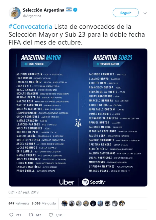 Convocatoria de Argentina Sub-23.