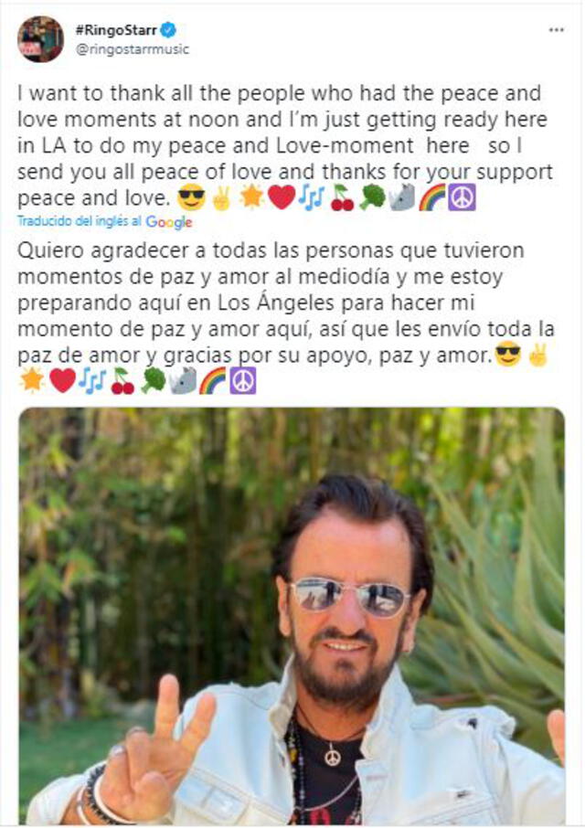 Ringo Starr agradece a sus fans los saludos cumpleañeros. Foto: captura Twitter