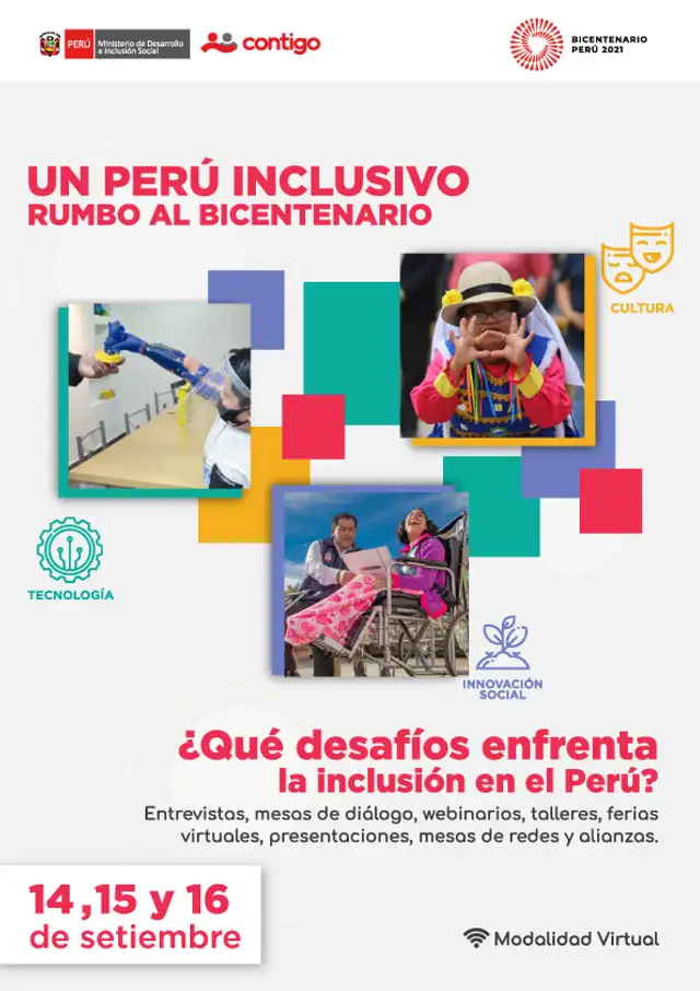 El evento expositivo virtual Un Perú inclusivo rumbo al Bicentenario se realizará del martes 14 al jueves 16 de septiembre de manera gratuita. Foto: MIDIS El evento expositivo virtual Un Perú inclusivo rumbo al Bicentenario se realizará del martes 14 al jueves 16 de septiembre de manera gratuita. Foto: MIDIS
