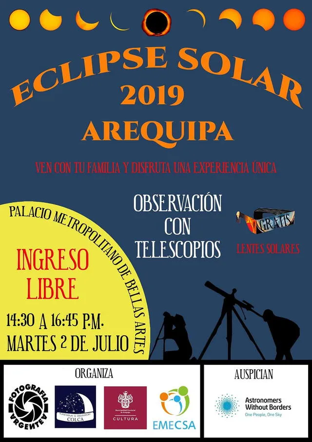 En Arequipa, con telescopios y lentes solares gratis podrán ver eclipse este 2 de julio