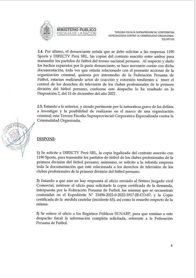 Fiscalía pidio documentos a Directv Perú (Parte 4). Foto: Ministerio Publico