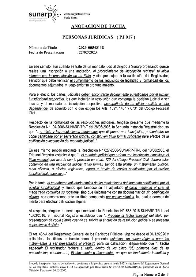 Documento oficial de la resolución. Foto: Sunarp   