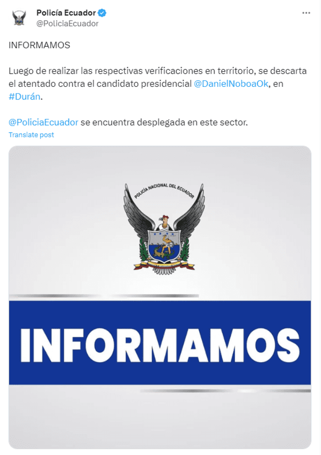 Daniel Noboa en Durán | Ecuador | elecciones presidenciales 2023 | tiroteo | balacera | atentado | Villavicencio