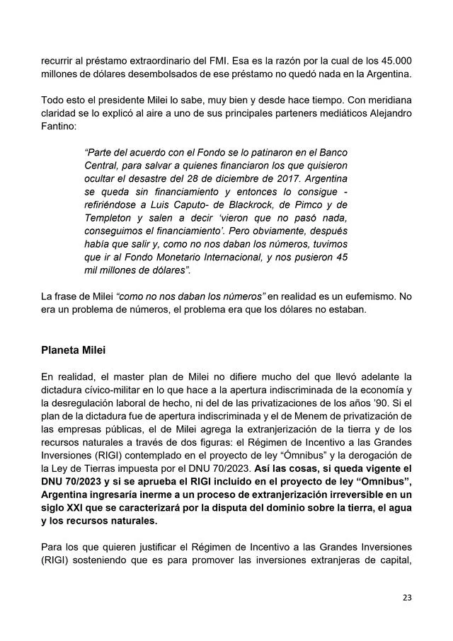  Los medios de comunicación y la judicialización de la política, liderada por Mauricio Macri, según Kirchner, son algunos factores en el ascenso de Milei al poder, dijo la expresidenta. Foto: Argentina en su tercera crisis de deuda/captura   