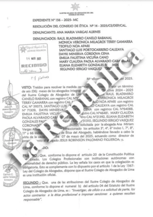 Resolución del Consejo de Ética del CAL que resuelve suspender por 6 meses a los integrantes de la Junta Directiva. Resolución del Consejo de Ética del CAL que resuelve suspender por 6 meses a los integrantes de la Junta Directiva.